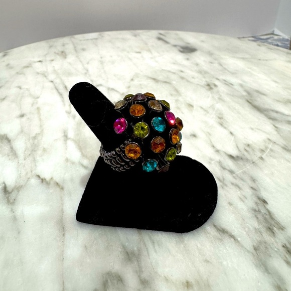 Multicolor Gemstone Cocktail Ring elastic band adjustable size 5 to 12 - Picture 5 of 5